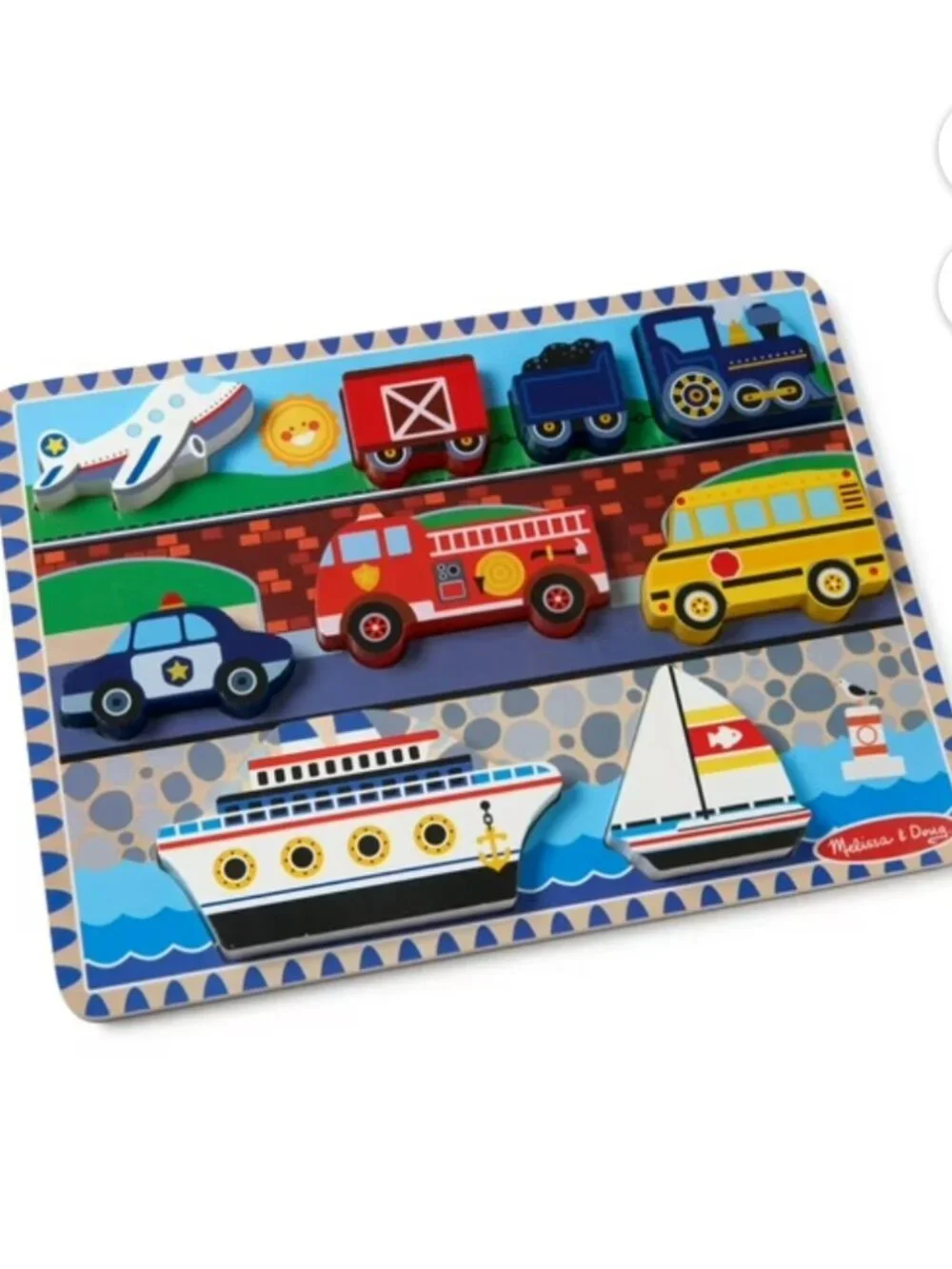 MELISSA & DOUG VEHICLES WOODEN CHUNKY PUZZLE-9 PIECE PUZZLE WITH TRAY- NEW